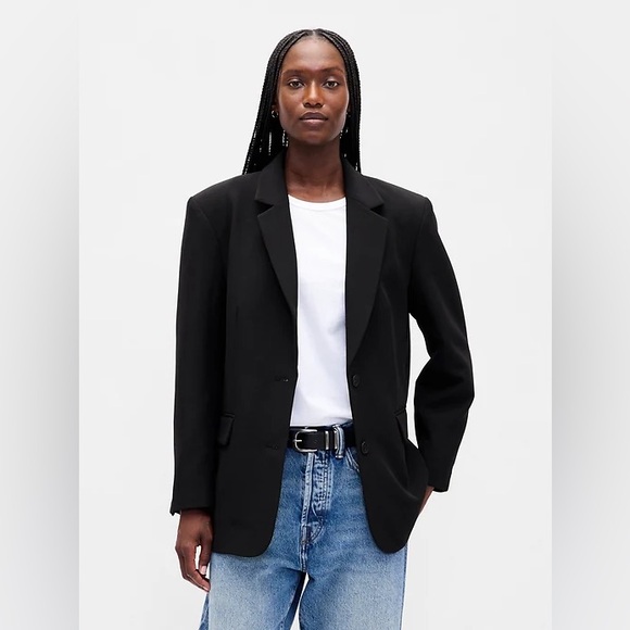 GAP Jackets & Blazers - GAP Oversized Velvet Black Blazer Jacket Two Button L Large
